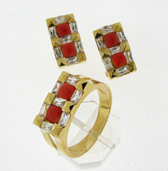 pendientes coral oro