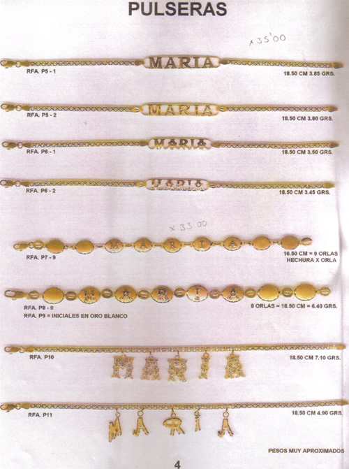 pulsera nombre oro plata